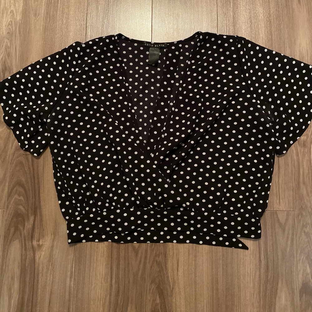 Polka Dot Open Back Tie Cropped Blouse